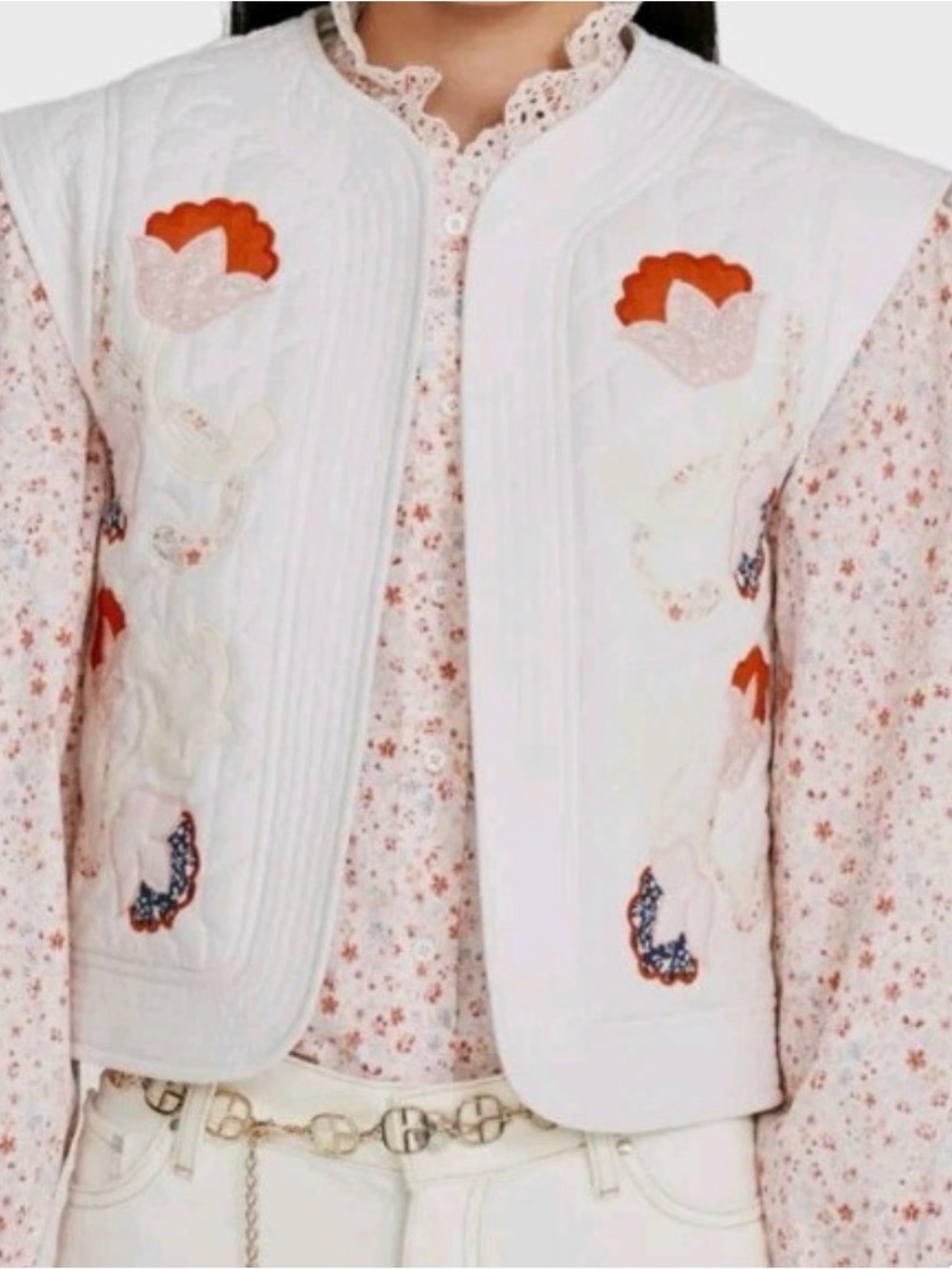 NWT CLAUDIE PIERLOT Bico Floral-Appliqué Padded Cotton Vest Fr 38/ US 6